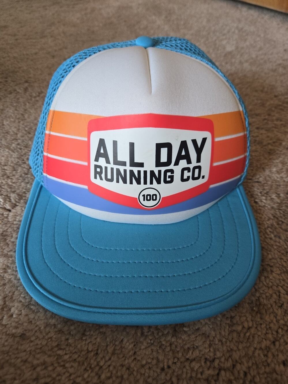 All Day Running CO. Trucker Hat Retro Cap Light Blue Mesh Size S NWOT